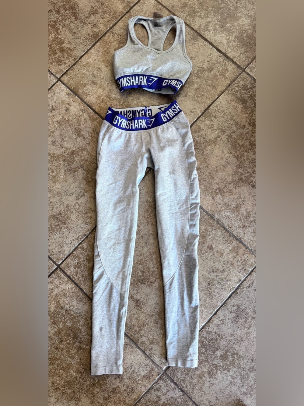 Gymshark Light Gray Activewear Set with Blue Logo- size XS